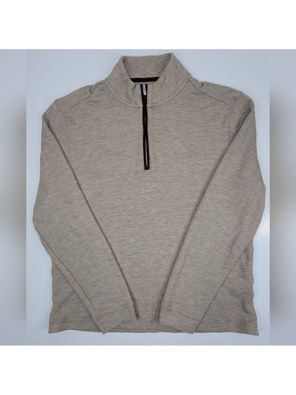 Johnnie O Carlson Men Medium Pullover 1/4 Zip Merino Wool Cashmere Sweater Beige